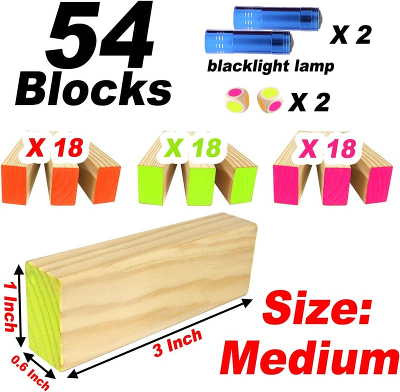 Ahuimeius 54 Piece Glow Tumble Tower Board Games, Glow in The Blacklight Tumble Tower, Indoor/Outdoor Board Game for Adults for Family Game Night - Image 4
